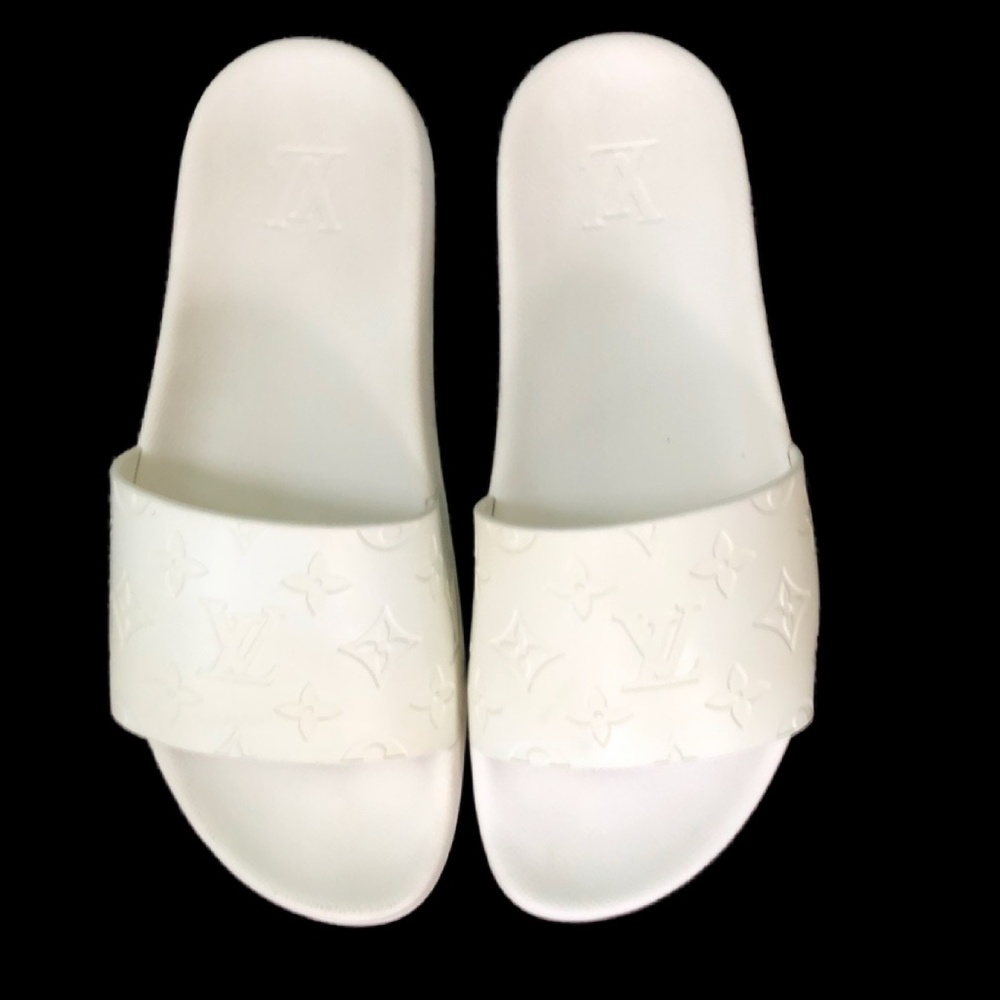 Louis Vuitton Mens White Open Toe Beach Slip-on Slide Sandals Size 7 W/ Coa - Picture 3 of 16